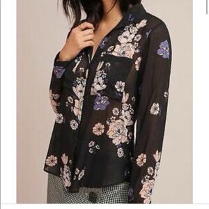 Cloth & Stone Anthropologie Tavira Sheer Floral Blouse